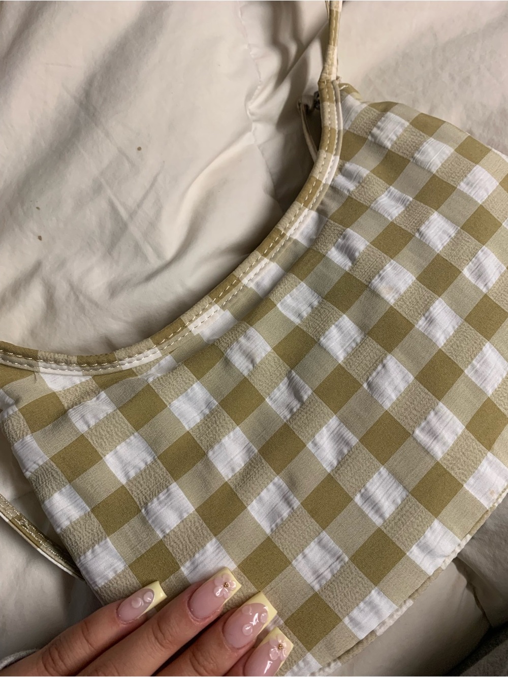 ZARA Perfect Condition Checked Mini Shoulder Bag in Olive and White